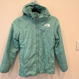 The North Face Girls Reversible Mint Hooded‎ Jacket Fleece Coat L